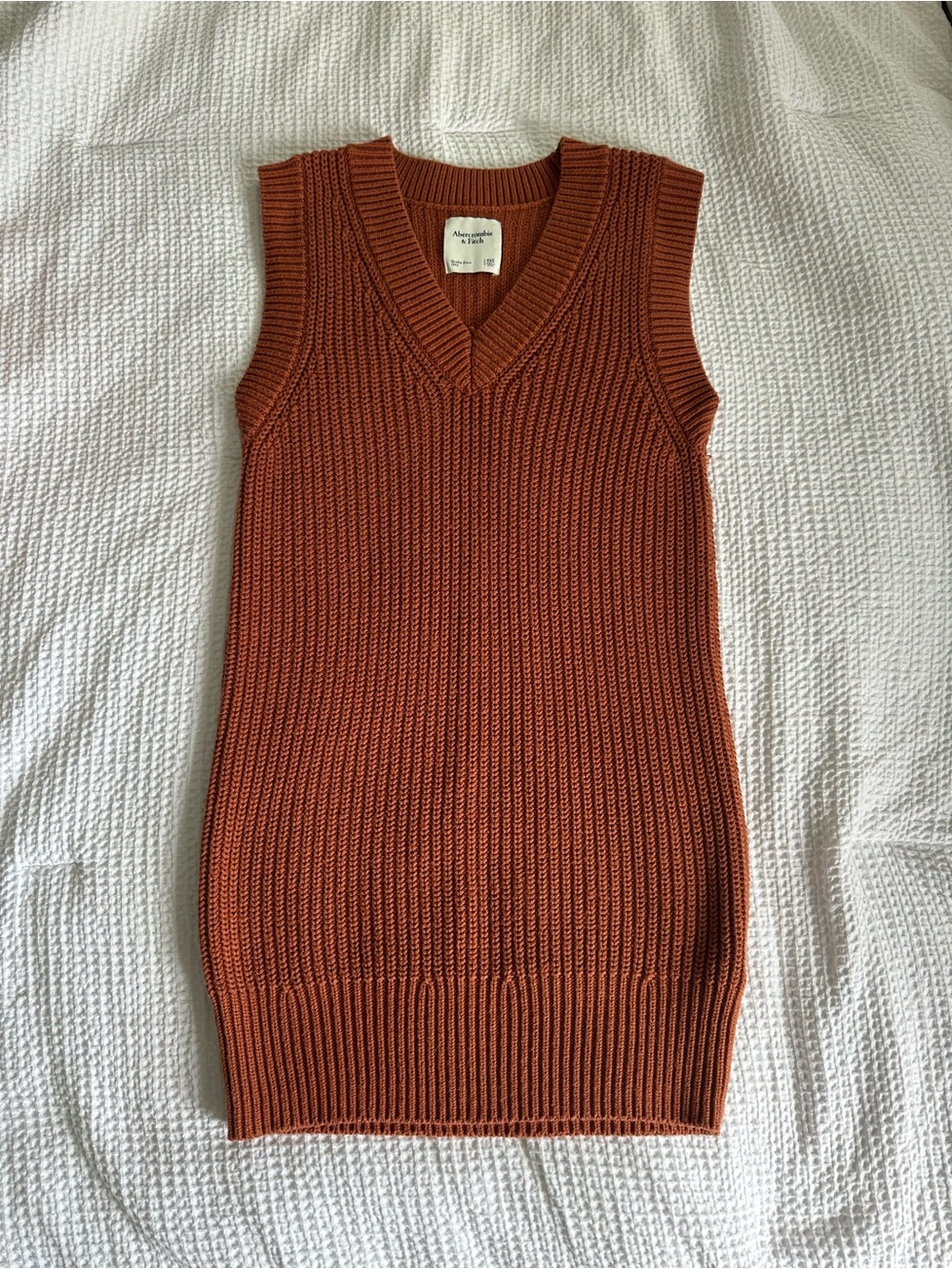 Abercrombie & Fitch Sleeveless V-Neck Ribbed Sweater Vest - Rust